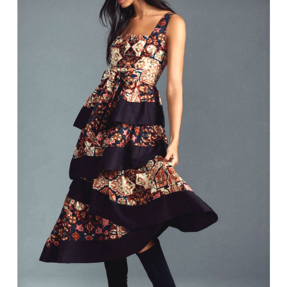by Anthropologie Tiered Asymmetrical Midi Dress, NEW